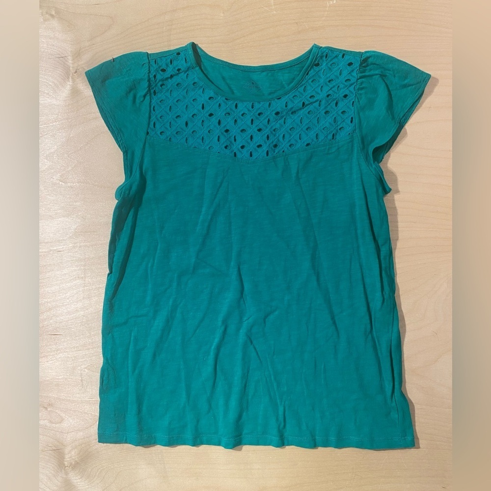 St. John's Bay Teal Short Sleeve Top with Cutout Design Small (QM)